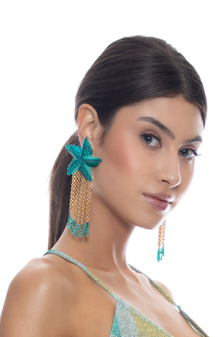 JEWELRY - Sea Star Beaded Earrings • Aqua Gold