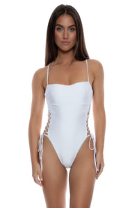 COSITA BUENA - Square Neck Laced Up One Piece • White