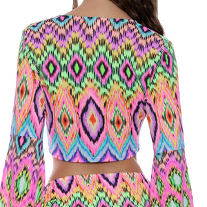 MIAMI SORBET - Bell Sleeve Scrunched Crop Top