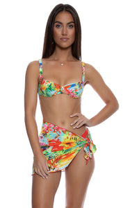 BIRDS OF PARADISE - Wide Strap Balconette Top & Sarong Mini Skirt • Multicolor