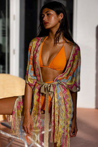 MIAMI ERA - Open Front Tie Short Poncho • Multicolor