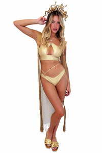 MEDUSA - Ring Halter Peek-a-boo Top & Moderate Ring Side Bottom • Gold Halloween