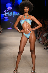 SEVEN SEAS - Knotted Halter Bandeau Top & Brazilian Bottom • Multi Blue Runway