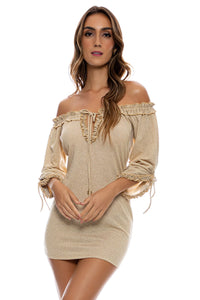 COSITA BUENA - Rufflev Neck Dress • Gold Rush