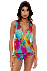 PLAYA CARAMELO - T Back Romper • Multicolor