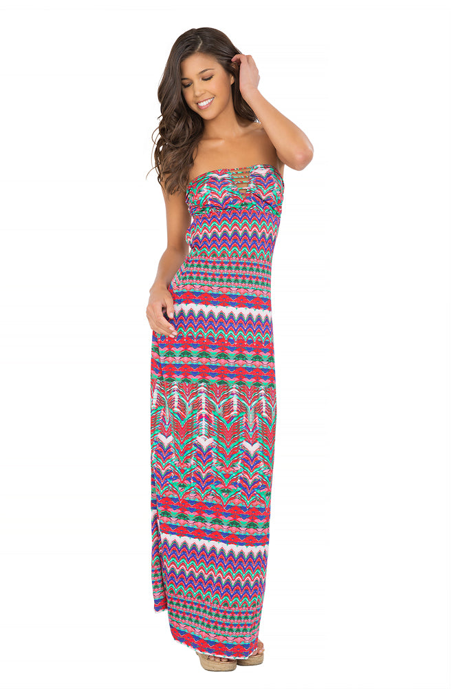 BESOS DE SAL - Strappy V Cut Out Maxi Dress • Multicolor