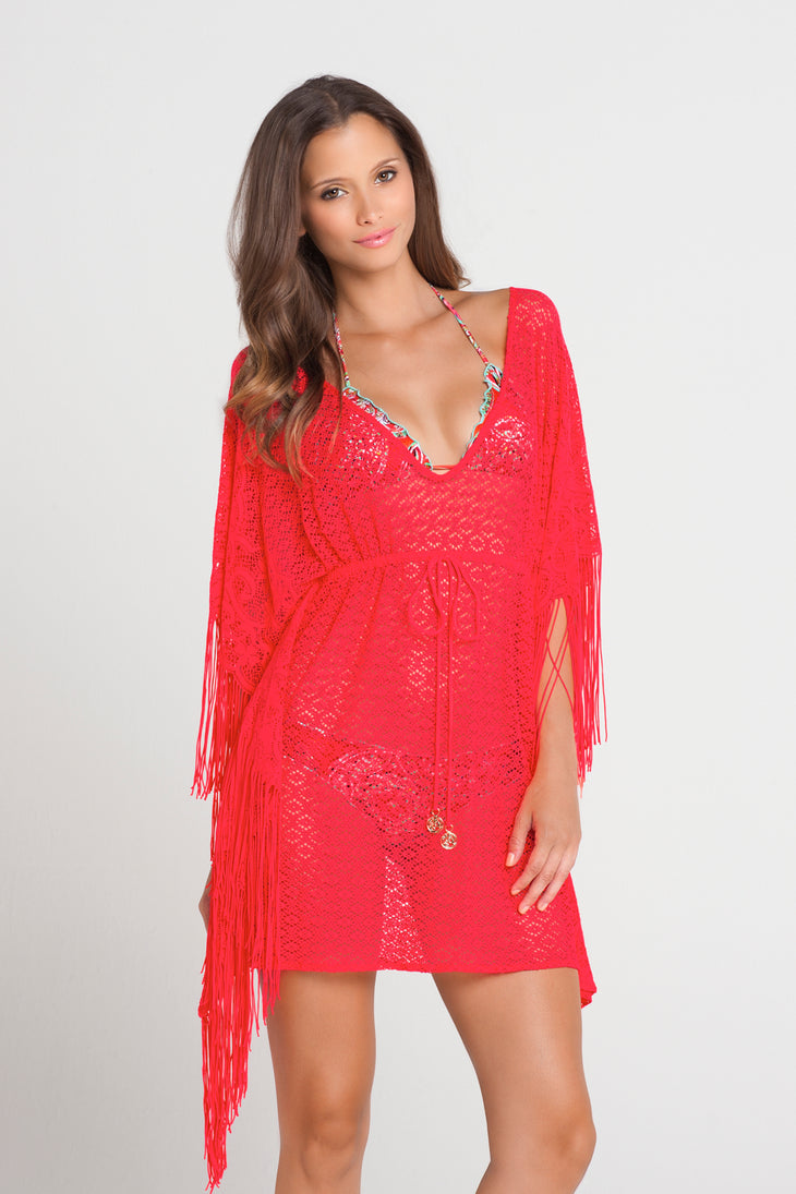 FLIRTY FRINGE - Flirty Caftan Fringe Dress • Bombshell Red