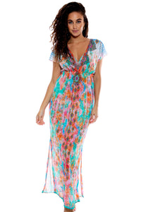 BOHO CHIC - Cap Sleeve Long Caftan • Multicolor