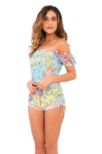 SIREN DANCE - Off The Shoulder High Waist Romper • Multicolor