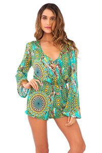 MOON PRINCESS - Wrap Front Long Sleeve Romper • Multicolor