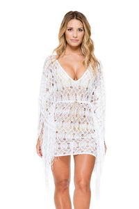 MUCHACHITA LINDA - Caftan Fringe Dress • White/ Gold