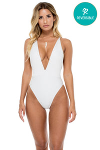 HAVANA NIGHTS - Deep V Crossed Back One Piece • White