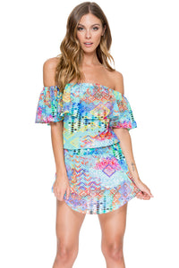 CAYO HUESO SO CLOSE - Fiesta Ruffle Dress • Multicolor