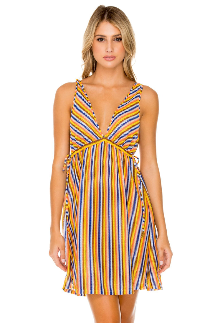 PLAZA ESPAÑA - V Neck Short Dress • Multicolor