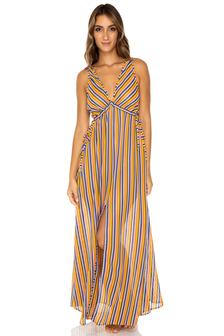 PLAZA ESPAÑA - V Neck Long Dress • Multicolor