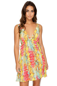 SMOKE SHOW - V Neck Short Dress • Multicolor