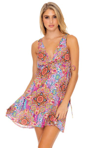 RAYANDO EL SOL - V Neck Short Dress • Multicolor