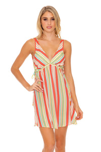 PLAY TIME - V Neck Short Dress • Multi White