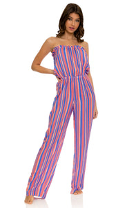 PLAY TIME - Strapless Ruffle Jumpsuit • Multi Royal