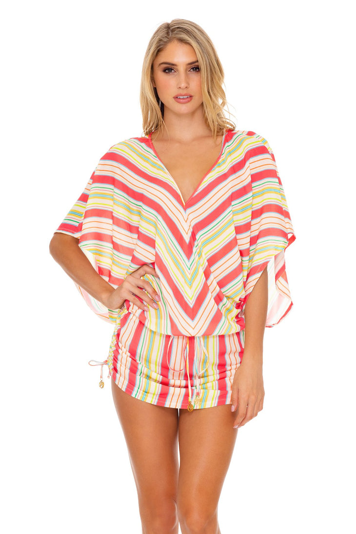 PLAY TIME - Cabana V Neck Dress • Multi White