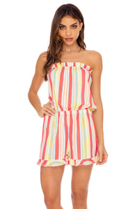 PLAY TIME - Strapless Ruffle Romper • Multi White