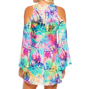 CELESTIAL DREAMS - Peek-a-boo Shoulder Tie Front Short Dress