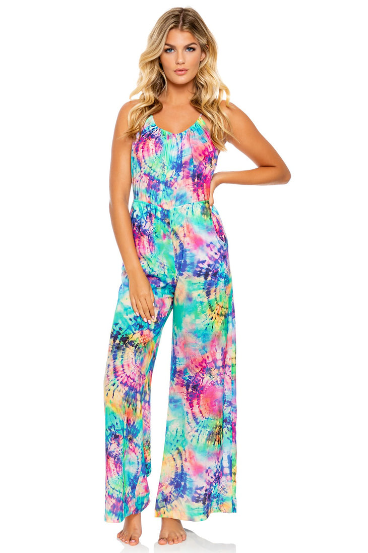 CELESTIAL DREAMS - Drawstring Neckline Wide Leg Jumpsuit • Multicolor