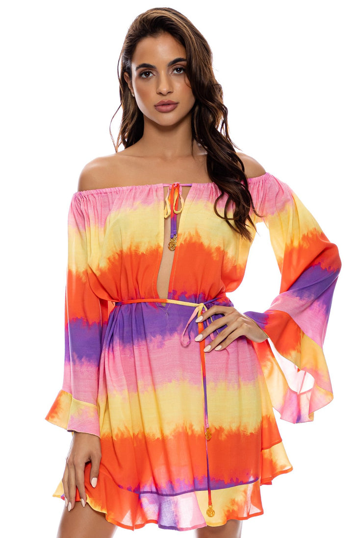 MIAMI SUNSETS - Off The Shoulder Ruffle Dress • Multicolor