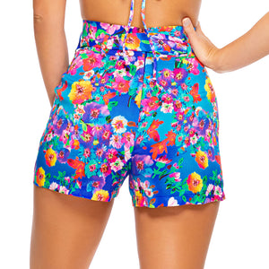 WATER BLOSSOMS - Tie Waist Bermuda Shorts