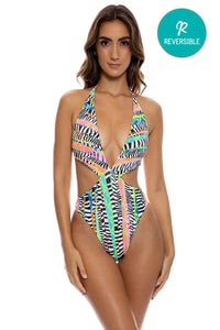 LULI DISCO - Deep V Monokini • Multicolor