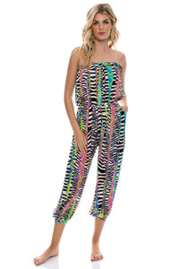 LULI DISCO - Strapless Ruffle Jogger Jumpsuit • Multicolor