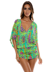 OASIS BABE - Cabana V Neck Dress • Multi Green