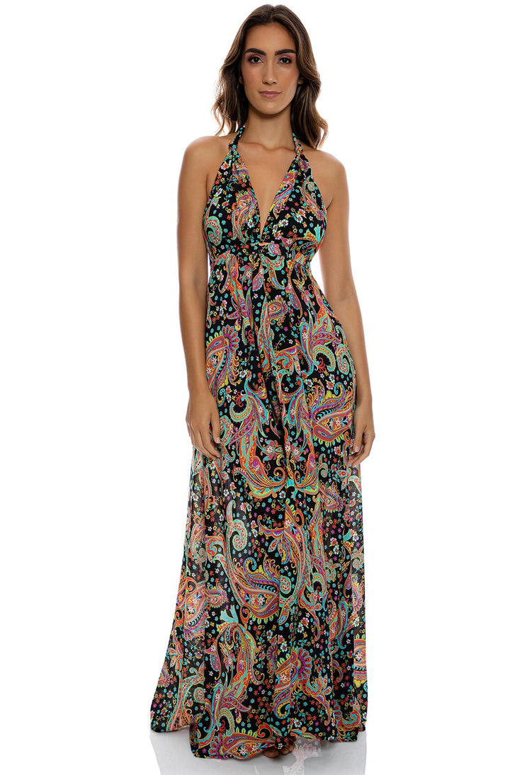 LULI GYPSY - Deep Plunge Long Dress • Multicolor