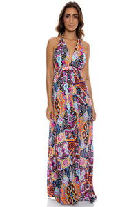 MARACUYA KISSES - Deep Plunge Long Dress • Multicolor