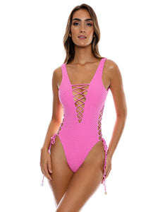 BEACH FUZZ - Open Side One Piece Bodysuit • Bubble Gum