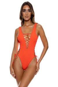 DIAMOND GIRL - Open Side One Piece Bodysuit • Haute Red