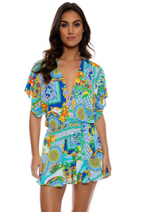 AMALFI - Playera V Neck Ruffle Dress • Multicolor