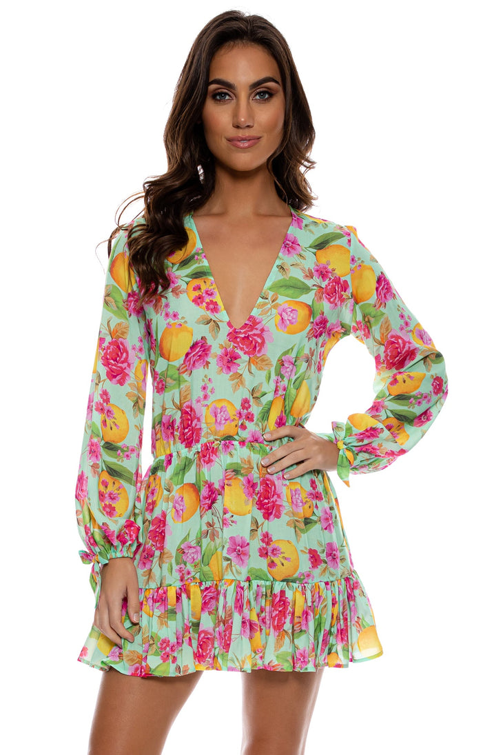 LIMONCELLO - Deep V Frill Hem Dress • Multicolor