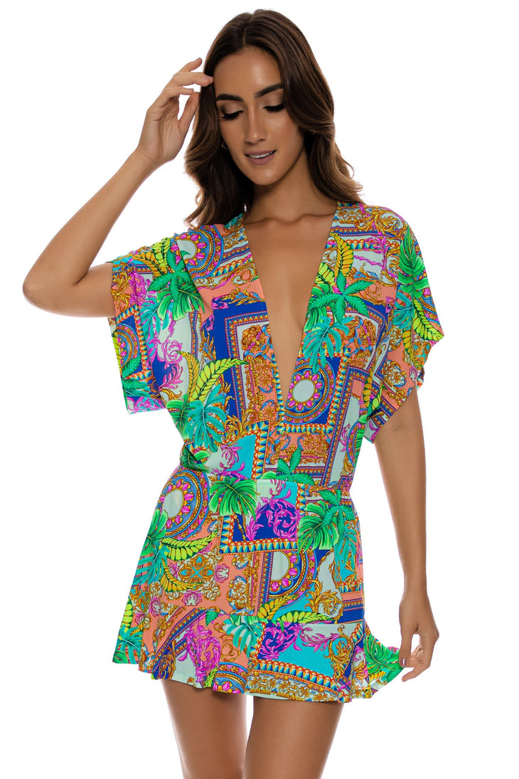 POSITANO - Playera V Neck Ruffle Dress • Multicolor