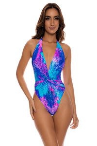 LULI REEF - Front Twist Halter One Piece • Multicolor