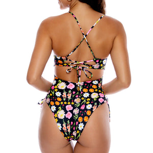 LULI'S SECRET GARDEN - Square Neck Drawstring Side One Piece