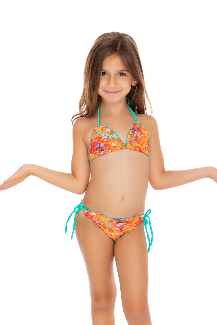 FIESTA DE FLORES - Wavey Triangle Top Ruched Back Tie Side Bikini • Multicolor