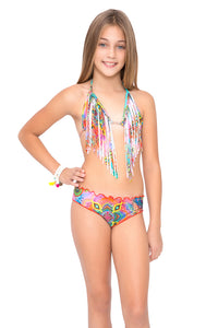 BOHO CHIC - Fringe Triangle Top Ruched Back Bikini • Multicolor