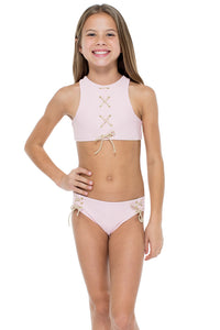 LA CORREDERA - Eyelets Lace Up High Neck Top Bikini • Niña