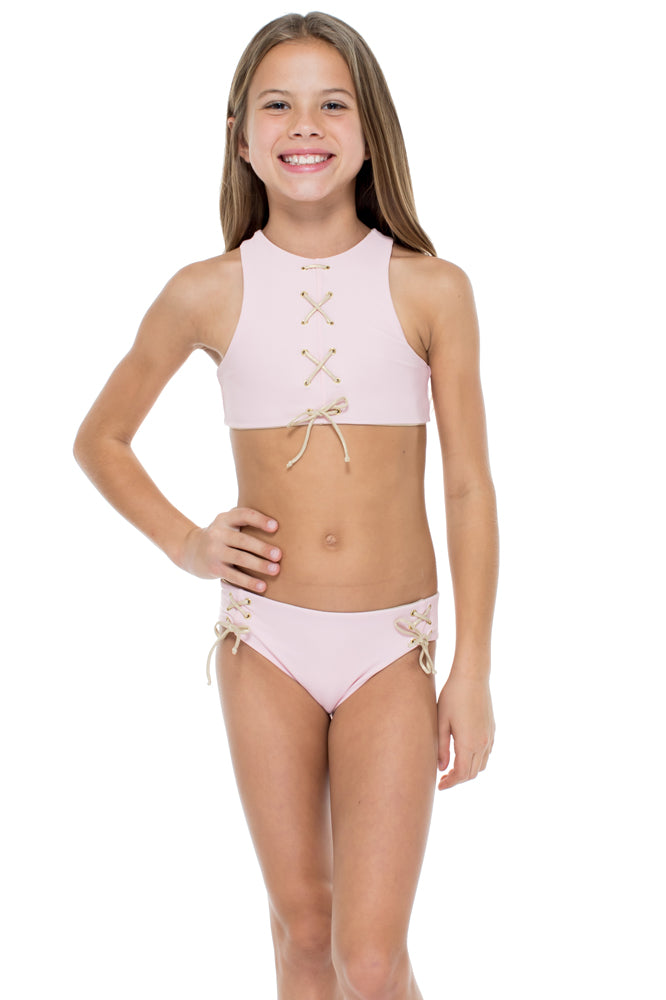 LA CORREDERA - Eyelets Lace Up High Neck Top Bikini • Niña